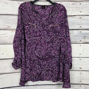 Rafaella XL Purple Paisley Zip Top